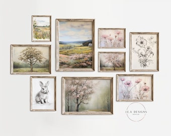 Vintage Gallery Wall Art Set, Vintage lente kunstprints, Digitale Kunst PRINTABLES, Lente kunst aan de muur, Gallery Wall Art Prints, Easter Art Print