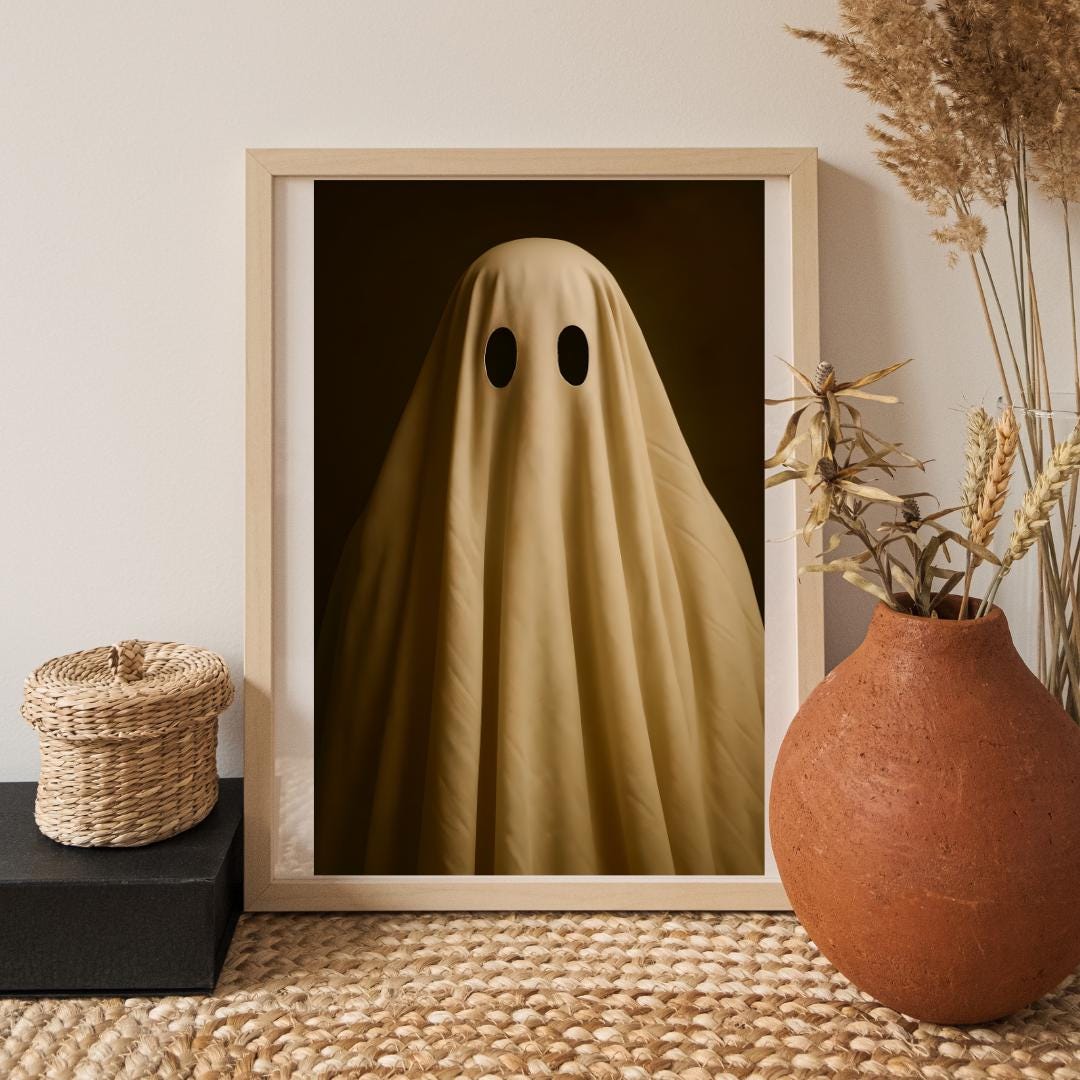 Vintage Ghost Halloween Art Print Minimal Spooky Decor Digital Download ...