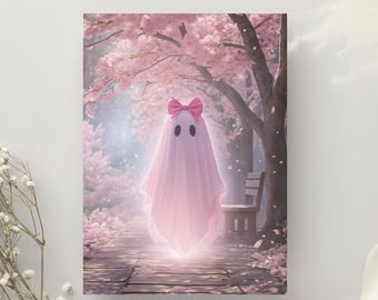 Pink Ghost Blossom Park Art Print | Cottagecore Halloween (Digital Download)
