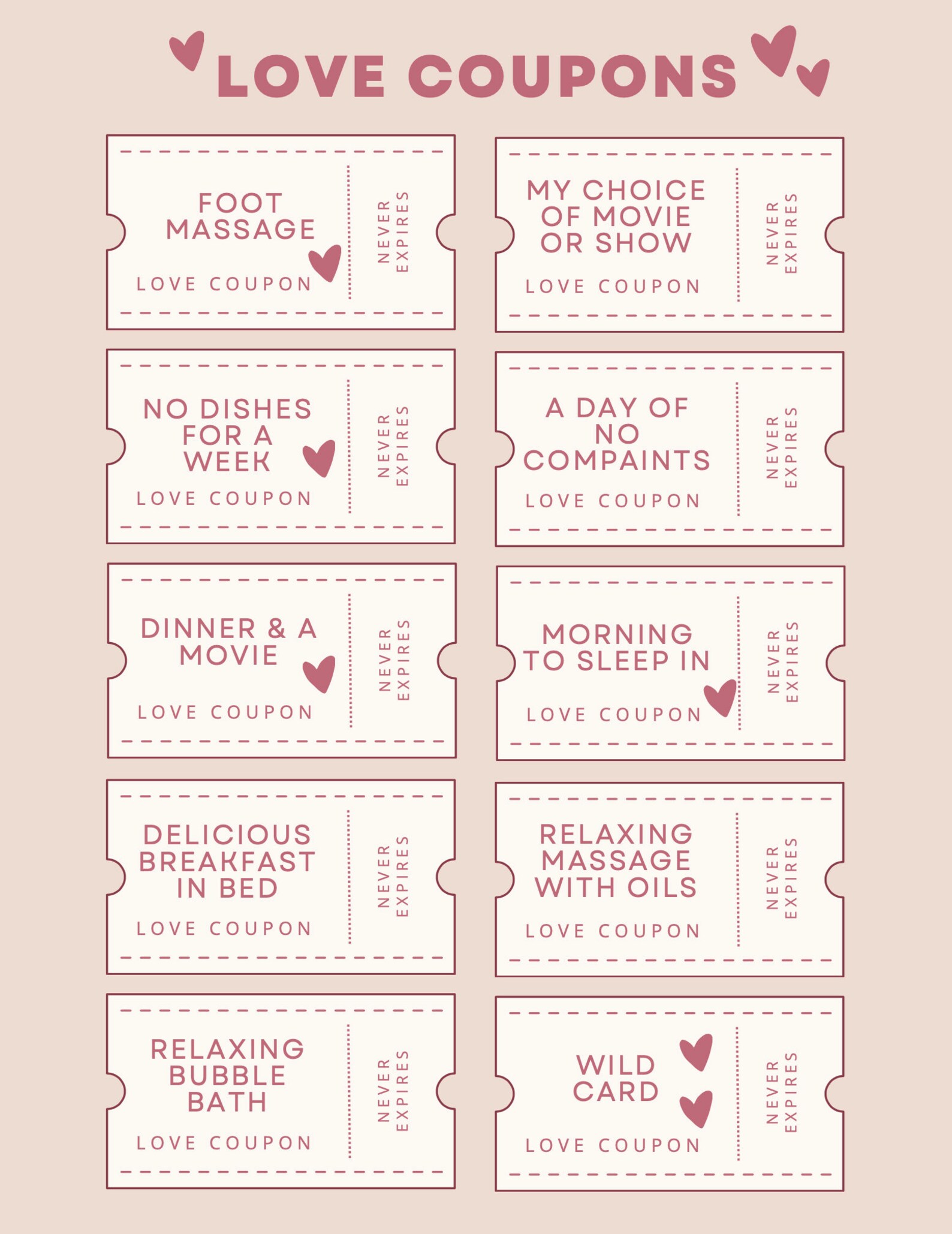 Blank Printable Love Coupons and Personalized Valentine's Day Gift for ...