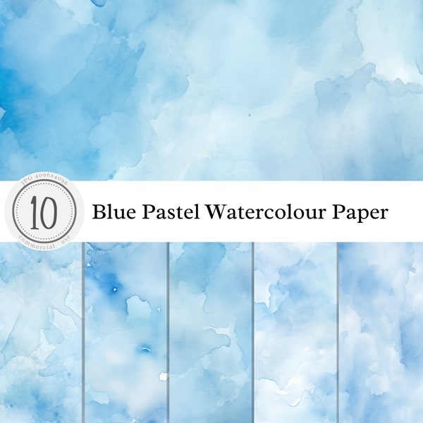 Blue Pastel Watercolour Paper Texture | Digital Overlay Clipart Background Print Art | pastel light bright | commercial use