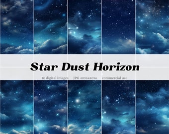 Star Dust Horizon at Night | Digital Paper Overlay Clipart Backgrounds | stars night sky clouds texture | instant download | commercial use