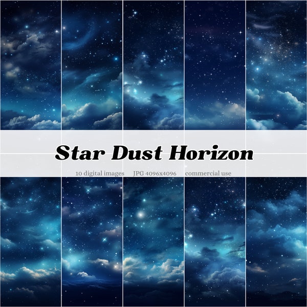 Star Dust Horizon at Night | Digital Paper Overlay Clipart Backgrounds | stars night sky clouds texture | instant download | commercial use