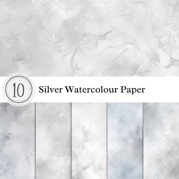 Silver Metal Watercolour Paper Textures | Watercolour Pastel Light Dark | Digital Download Print Overlay Clipart Background | commercial use