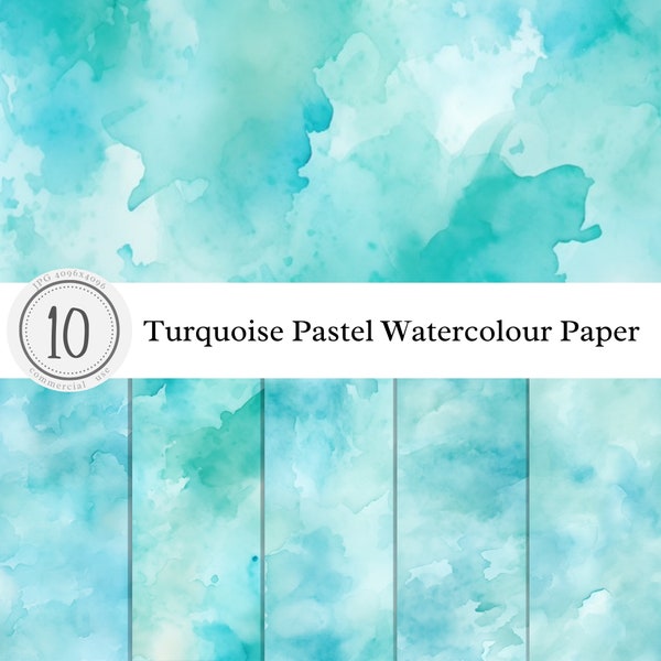 Turquoise Pastel Watercolour Paper Texture | Blue Green Digital Overlay Clipart Background Print Art | pastel light bright | commercial use