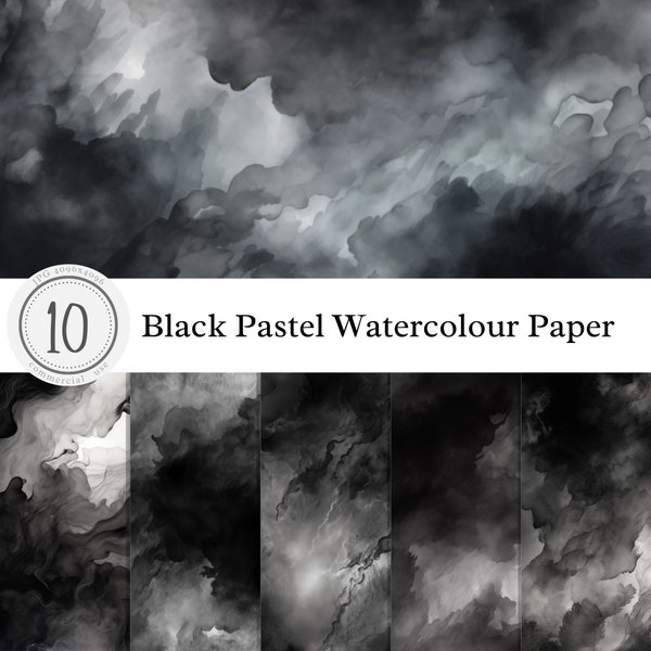 Black Pastel Watercolour Paper Texture | Digital Overlay Clipart Background Print Art | pastel light bright | commercial use