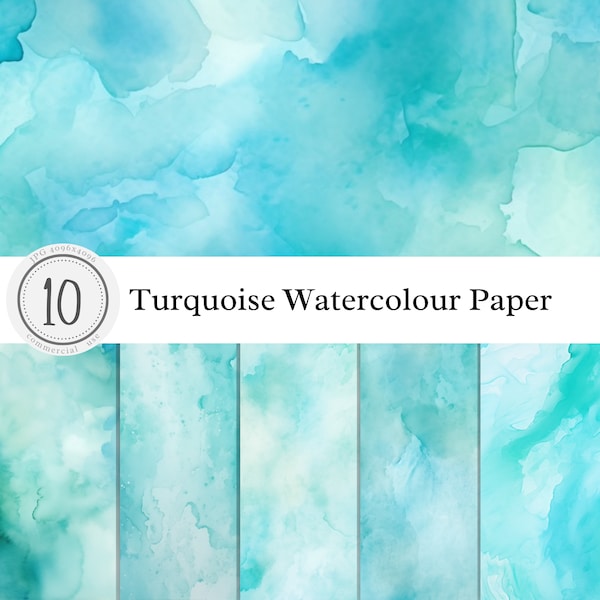 Turquoise Watercolour Paper Textures | Watercolour Pastel Light Dark | Digital Download Print Overlay Clipart Backgrounds | commercial use