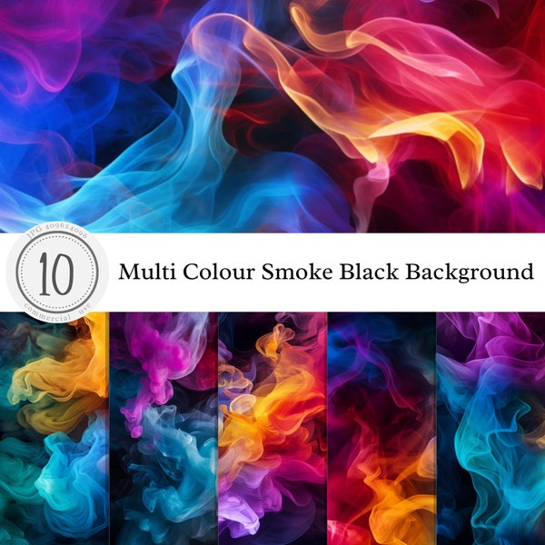 Multi Colour Smoke Black Background Digital Paper | Red Yellow Blue | JPG Textures Scrapbook Journal Print | Instant download Commercial use