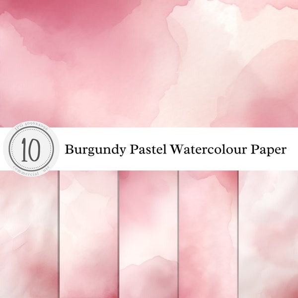Burgundy Pastel Watercolour Paper Texture | Red Brown | Digital Overlay Clipart Background Print Art | pastel light bright | commercial use