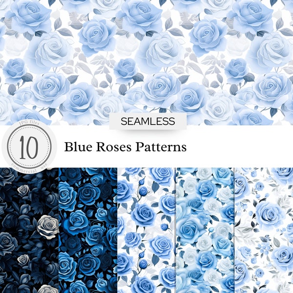 Blue Roses Seamless Patterns Tile | Light Pastel | Textures Digital Paper Overlay Clipart Backgrounds Fabrics Printable | commercial use