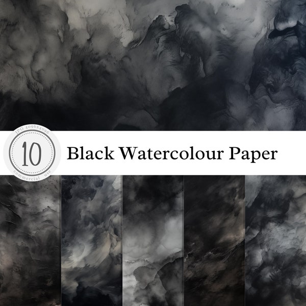 Black Watercolour Paper Textures | Watercolour Pastel Light Dark | Digital Download Print Overlay Clipart Backgrounds | commercial use