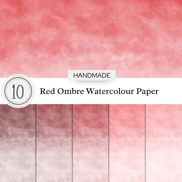 Red Ombre Watercolour Paper Texture | Digital Overlay Clipart Background Print Art | dark to light pastel | commercial use