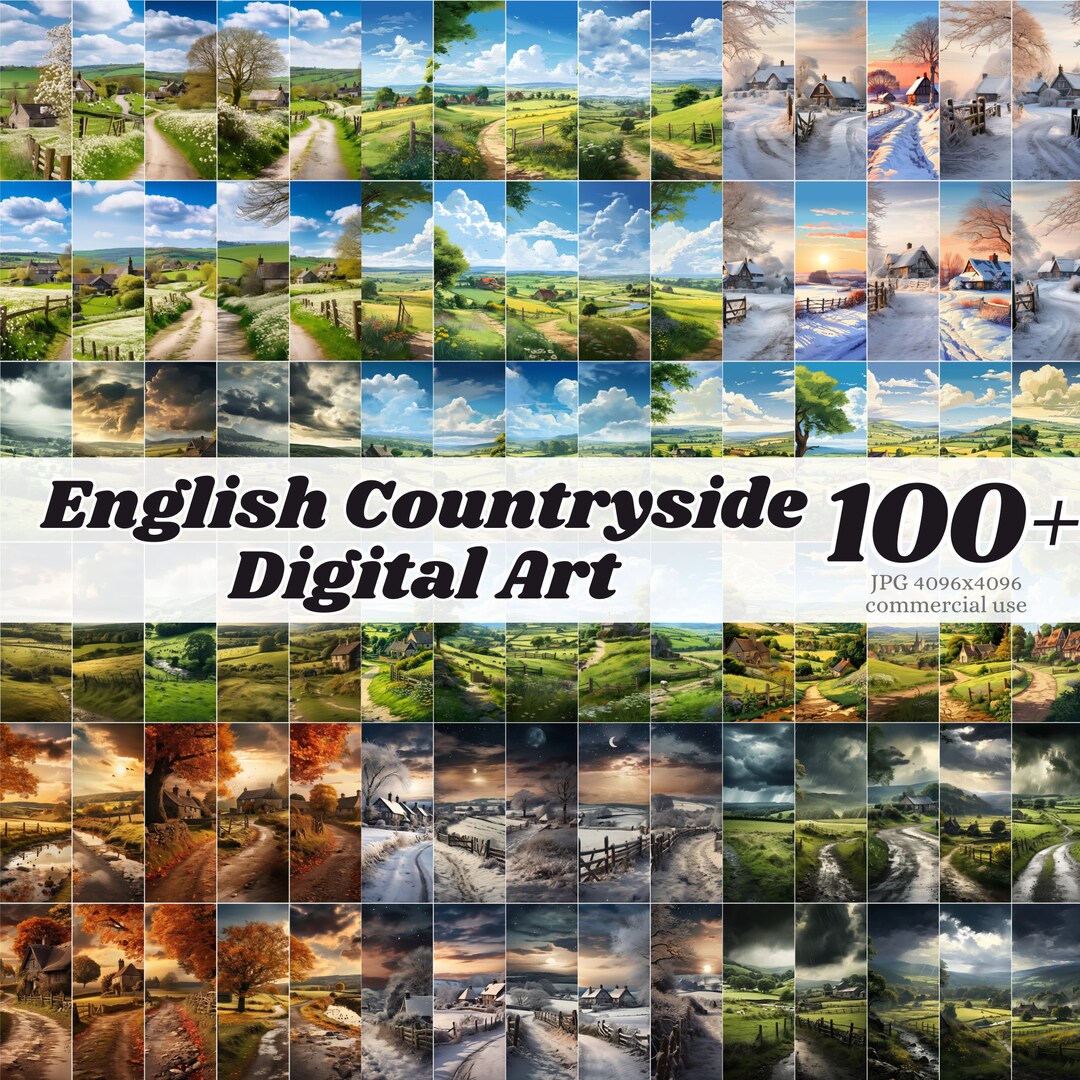 100 English Countryside Digital Art Bundle Small Little Town British ...
