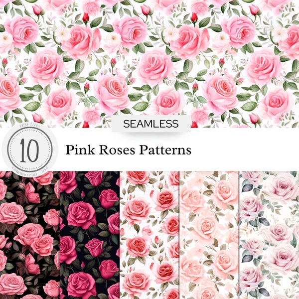 Pink Roses Seamless Patterns Tile | Light Rose Pastel | Textures Digital Paper Overlay Clipart Background Fabrics Printable | commercial use