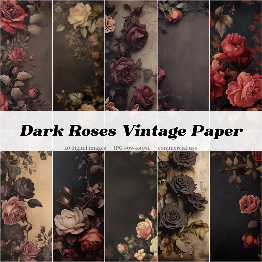Paper Texture Type Roses Dark Roses Vintage Paper Old Textures Digital Paper Overlay Backgrounds ...