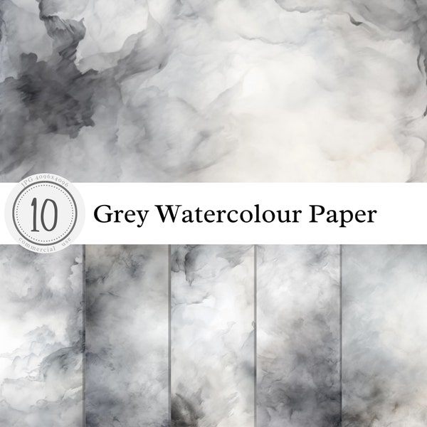 Grey Watercolour Paper Textures | Watercolour Pastel Light Dark | Digital Download Print Overlay Clipart Backgrounds | commercial use
