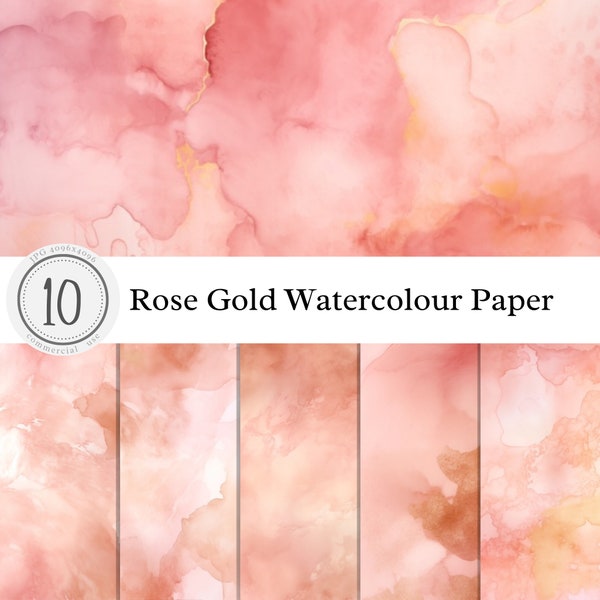 Rose Gold Watercolour Paper Textures | Watercolour Pastel Light Dark | Digital Download Print Overlay Clipart Backgrounds | commercial use