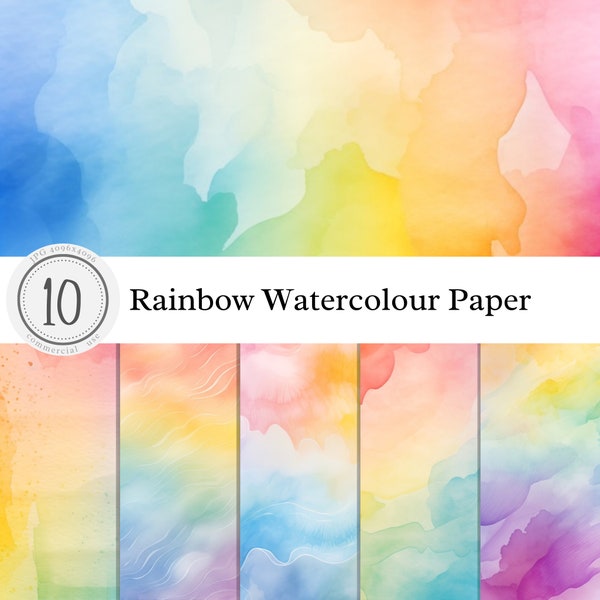 Rainbow Watercolour Paper Textures | Watercolour Pastel Light Dark | Digital Download Print Overlay Clipart Backgrounds | commercial use