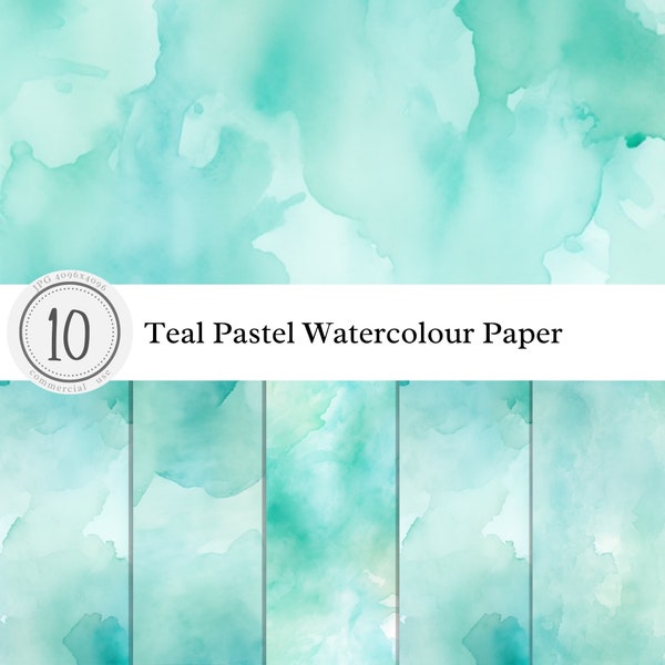 Teal Pastel Watercolour Paper Texture | Blue Green | Digital Overlay Clipart Background Print Art | pastel light bright | commercial use