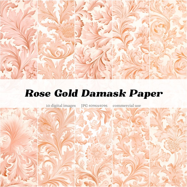 Dark Rose Gold Damask Paper Textures | Digital Overlay Clipart Printable Journal Scrapbook Background Art | commercial use