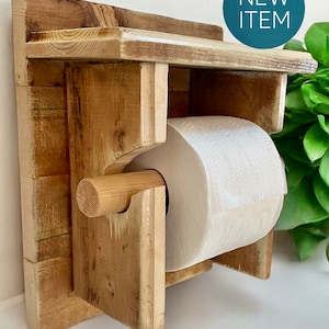 Dispensador de papel higiênico de madeira rústica para banheiro - Suporte para rolo de papel higiênico de parede estilo fazenda