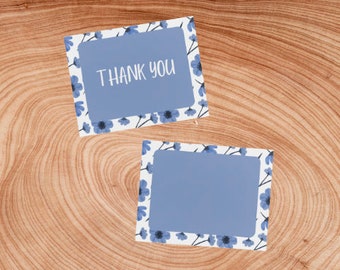 Blue Floral Thank You Card - Instant Download