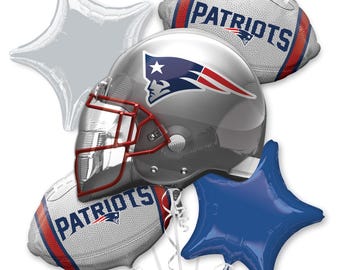 New England Patriots 5pc Balloon Bouquet Licensed Football Helmet & Star Foil Balloons Pack