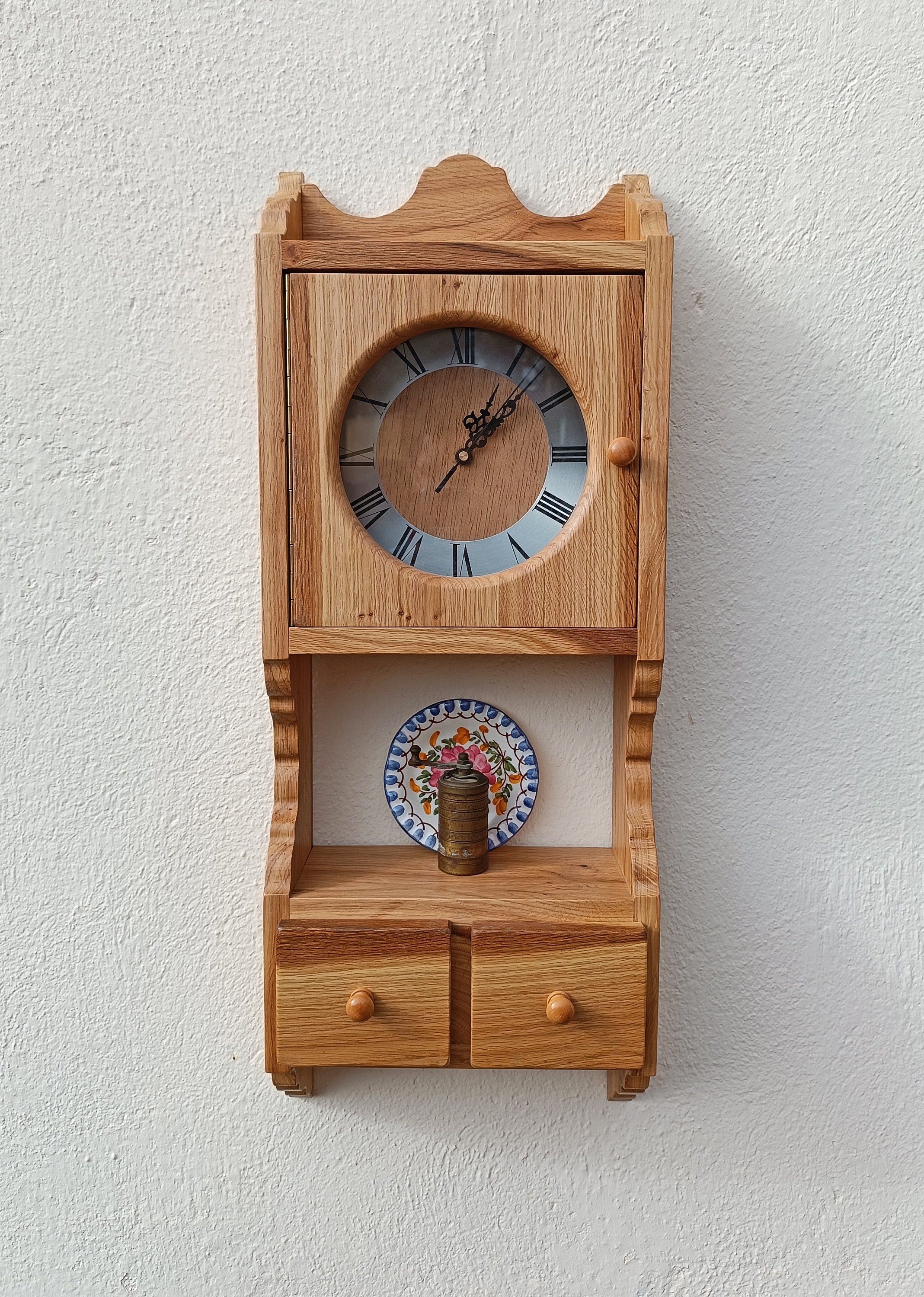 Reloj de pared de madera con frutas rojas frescas, reloj de cocina rústico  Pomme, relojes de pared grandes con pilas, 10 pulgadas, silencioso, sin