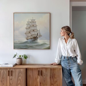 Vintage Sailing Ship Art Print: Nautical Seascape Painting (Digital Download)