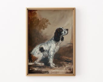 Vintage Cavalier Spaniel Painting: Antique Dog Portrait Art (Digital Print)