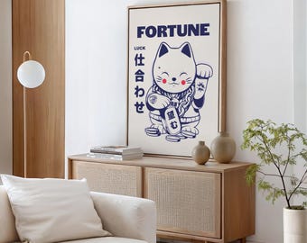 Japanese Lucky Cat Poster: Maneki Neko Art Print (Digital Download)