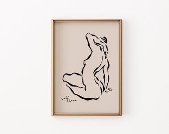 Female Body Line Art Print: Neutral Minimalist Empowerment Wall Decor (Digital Download)