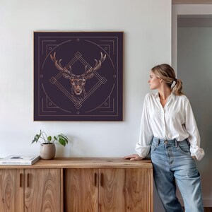 Deer Wall Art Printable Forest Wildlife Minimal Geometric Poster Stag Animal Illustration Woodland Art Decor Cabin Farmhouse Rustic Print