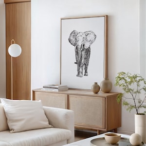 Elephant Vintage Print Safari Animal Print Elephant Wall Art Elephant Digital Print Drawing Nursery Wall Decor Elephant Illustration