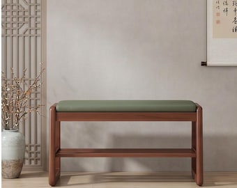 Rattan Entryway Shoe Bench Solid Wood Handwoven Storage Bench for Hallway Foyer Mudroom Boho Organizer