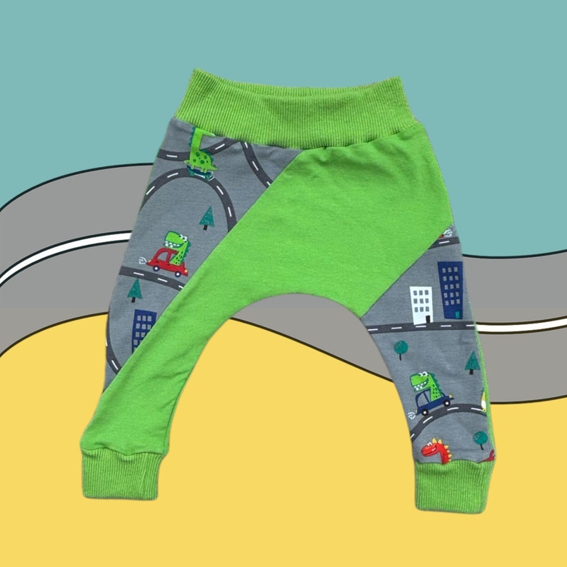 Pantalons pour enfants Pantalons pour tout-petits Pantalons de dinosaures Pantalons de voiture dinosaures Pantalons pour enfants faits main Pantalons pour enfants image 1