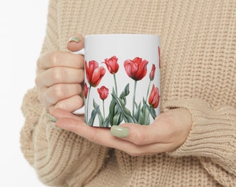 Red Tulip Ceramic Mug, 11oz