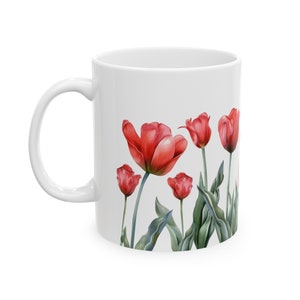 Red Tulip Ceramic Mug, 11oz zdjęcie 3