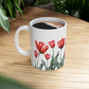 Red Tulip Ceramic Mug, 11oz zdjęcie 9