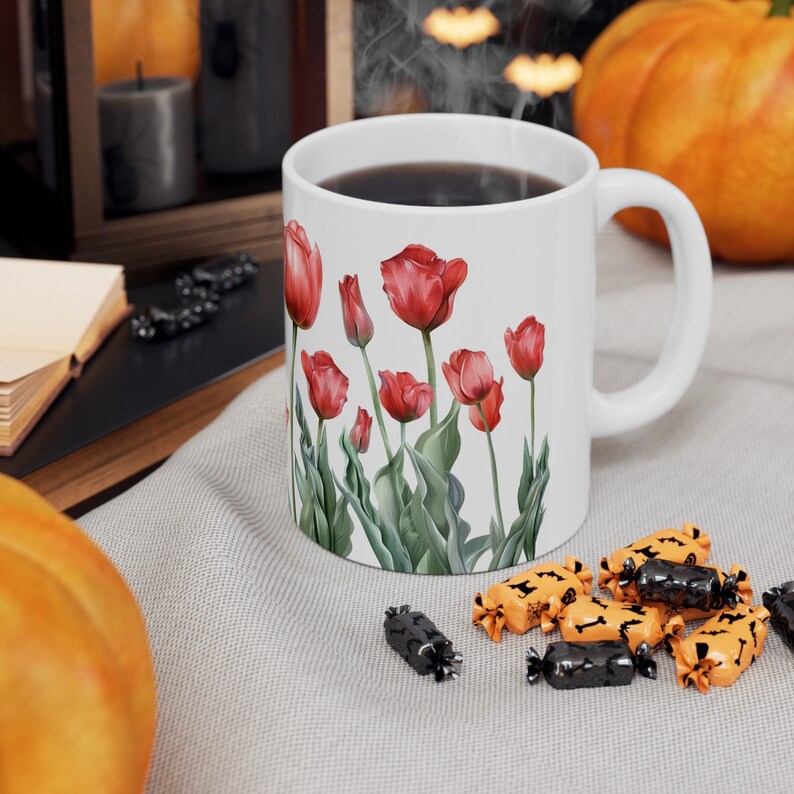 Red Tulip Ceramic Mug, 11oz zdjęcie 7