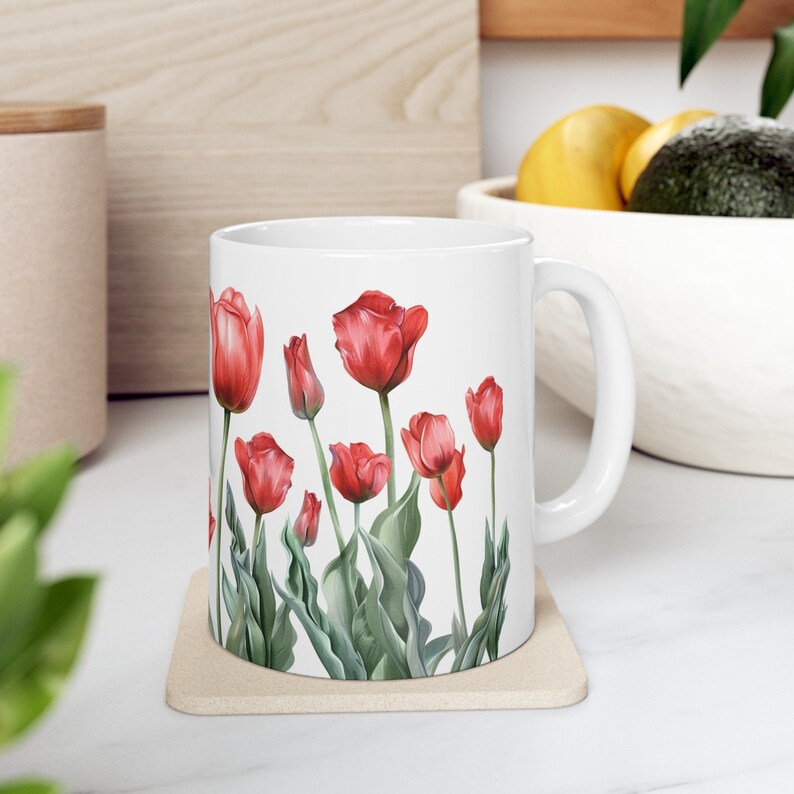 Red Tulip Ceramic Mug, 11oz zdjęcie 8