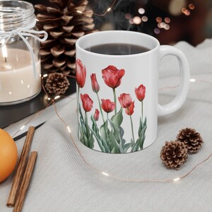 Red Tulip Ceramic Mug, 11oz zdjęcie 5