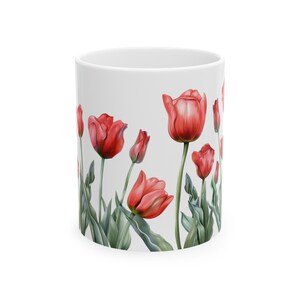 Red Tulip Ceramic Mug, 11oz zdjęcie 2