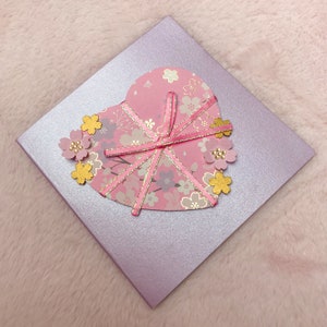 Carte de voeux faite main de luxe en fleurs de cerisier sakura lilas x rose foncé