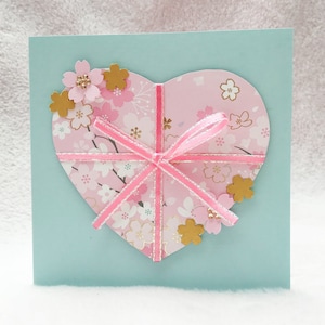 Biglietto d'auguri di lusso Sakura Cherry Blossom fatto a mano Aqua x Light Pink