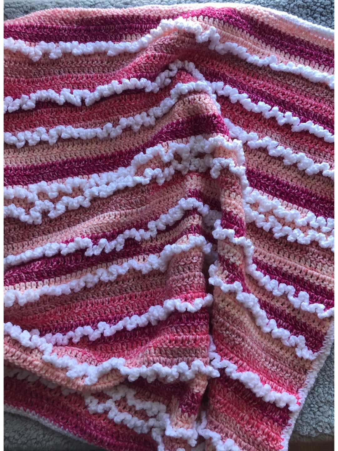 Pink Stonewashed Puckered Blanket with Dotted Swiss Ruffle by Soft Idea