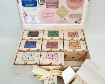 Coffret cadeau thé, bien-être, collection sans caféine et sans caféine, 90 sachets de thé, 9 parfums, anniversaire, fête des mères, saint-valentin, fête des pères.