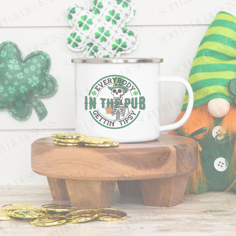 St patrick s day everybody in the pub gettin tipsy skeleton with beer