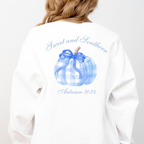 Preppy Watercolor Pumpkin with Bow Sweatshirt, Coquette Pumpkin, Fall Sweatshirt, Preppy Pumpkin Sweatshirt, Monogram Sweatshirt for Fall