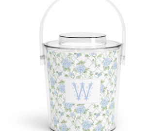 Blue Monogram Ice Bucket with Tongs, Personalized Ice Bucket, Monogram Gift, Preppy Summer Gift, Bridal Gift, Gift for Bridesmaid